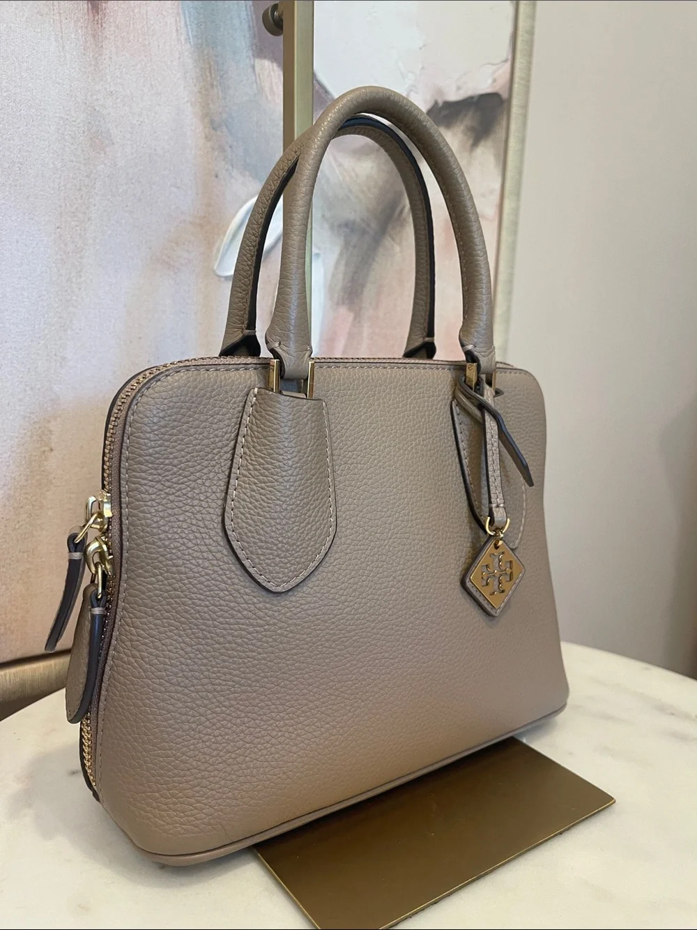 Tory Burch Mini Swing Pebbled Leather Satchel in Natural